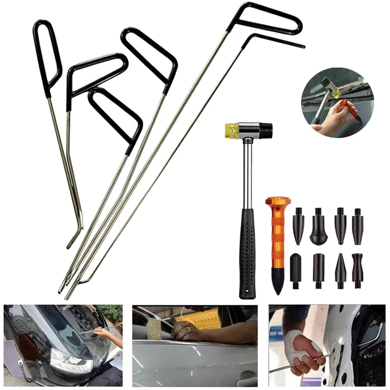 

Car Hail Remover Hooks Rods Repair Tool Paintless Dent Repairing Kit Auto Body Sheet Metal Dent Restore Dings Knock Down Pen Set