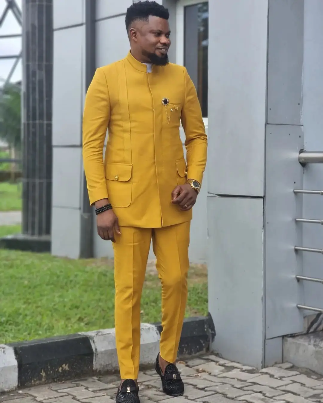 

Men Suits Costume Jackets Groom's Wedding Yellow Outfits Slim Fitted 2 Pieces Party Dresses 2022 Business Style Formal Clothing