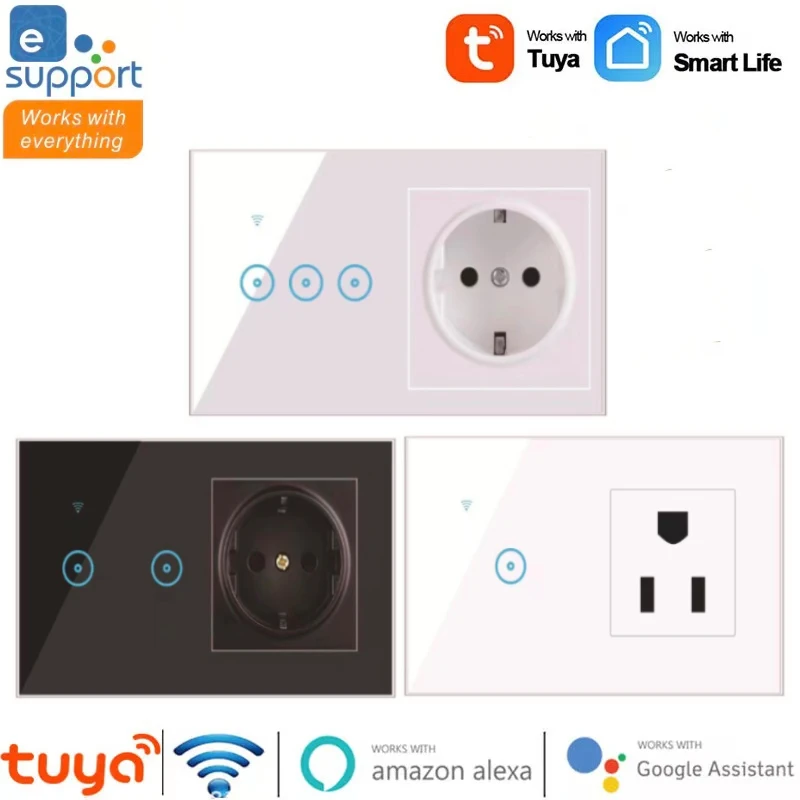 

Wifi Smart Touch Light Switch With EU/US Socket Control Via Tuya/Ewelink APP Smart Home Light Switch Work With Alexa Google Home