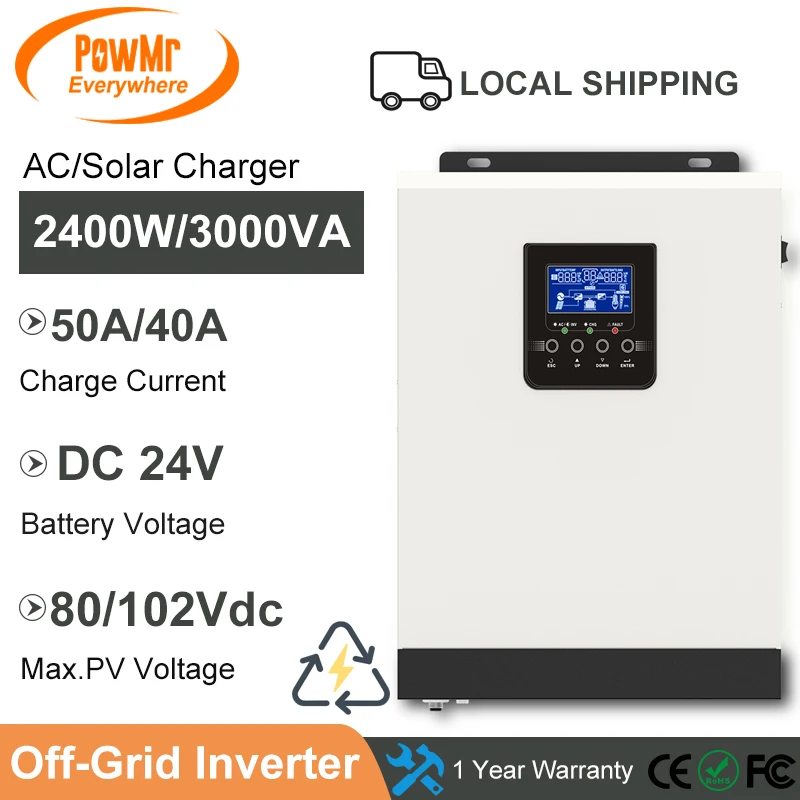 Гибридный инвертор немодулированного синусоидального сигнала 3KVA 2400W с MPPT 40A /PWM 50A, солнечное зарядное устройство DC 24В 220VAC, используется для солнечной панели