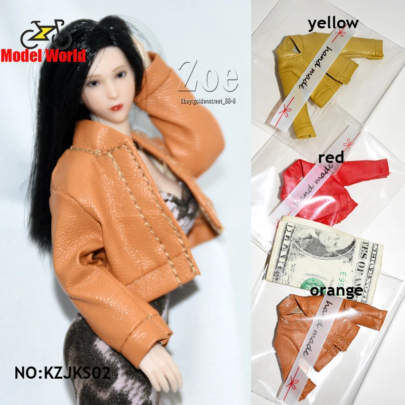 

1/12 scale female dolls leather coat red orange yellow fit 6'' action figure