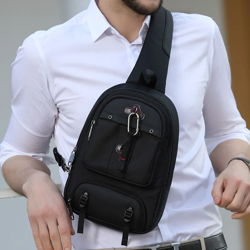 Zipper Chest Messenger Bag for Men Crossbody Chest Shoulder Single Backpack Waterproof Multi Functional Travel Sports Black Bag