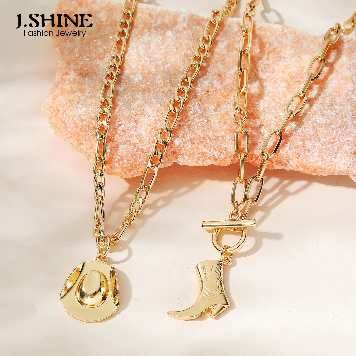 

JShine 2 шт./компл. модные ювелирные изделия ковбойские ботинки шляпа Подвески Ожерелья штабелируемые панк бара цепи эффектные ожерелья женски...