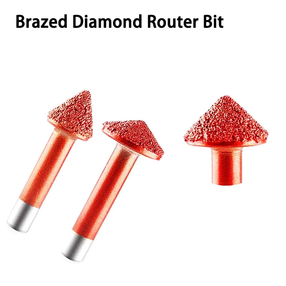 

6mm 8mm Red Brazed Diamond Router Bits Tungsten Steel Engraving Cutter Grinding Router Bits For Marble Bluestone Engraving