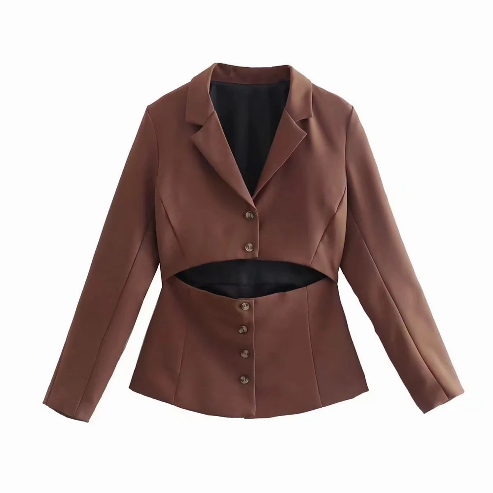 

Sylish Women Set Clothing Autumn 2022 New Fashion Hollow Out Waist Blazer and Trousers Female Casual Outerwear Pants