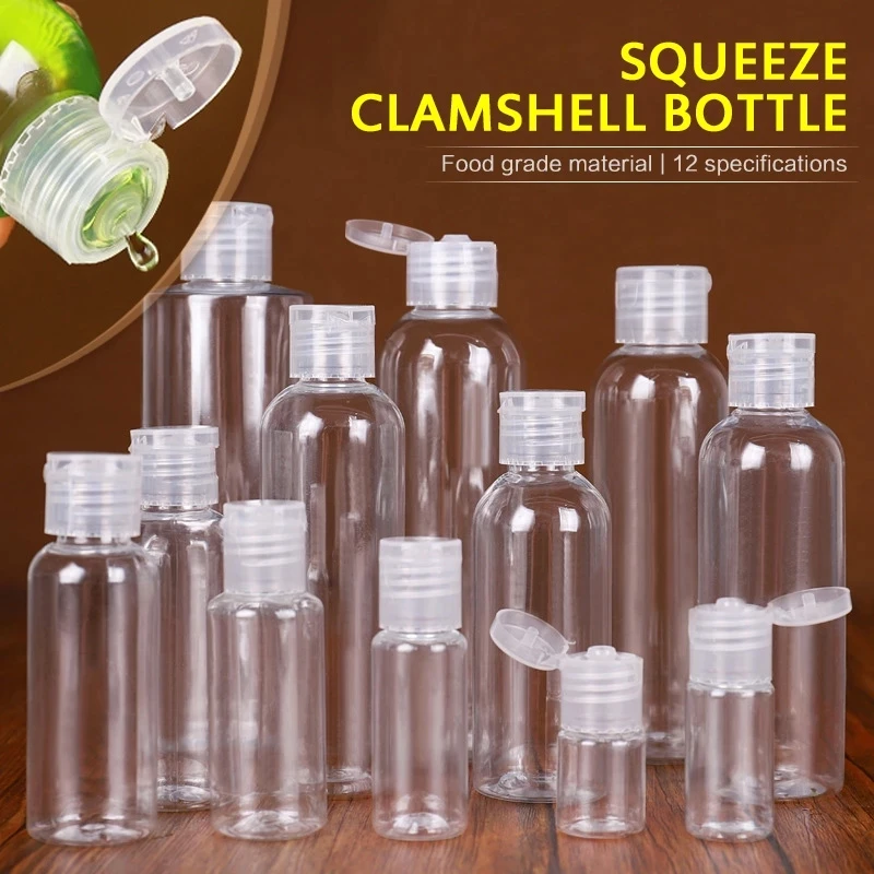 

1PC 10ml - 200ml Plastic PET Clear Flip Lid Lotion Bottles Refillable Empty Plastic Sample Bottle Travel Size Makeup Tool