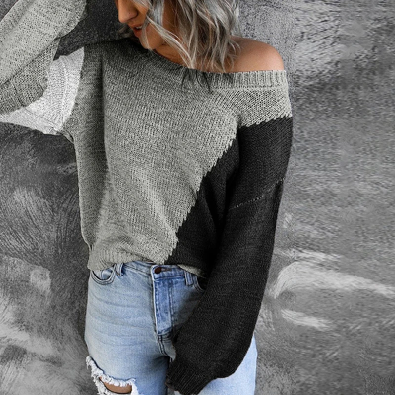 

2022 Autumn Off Shoulder Sweater Women Loose Knitted Sweater Women Jumper Pullover Women Knitwear Long Sleeve