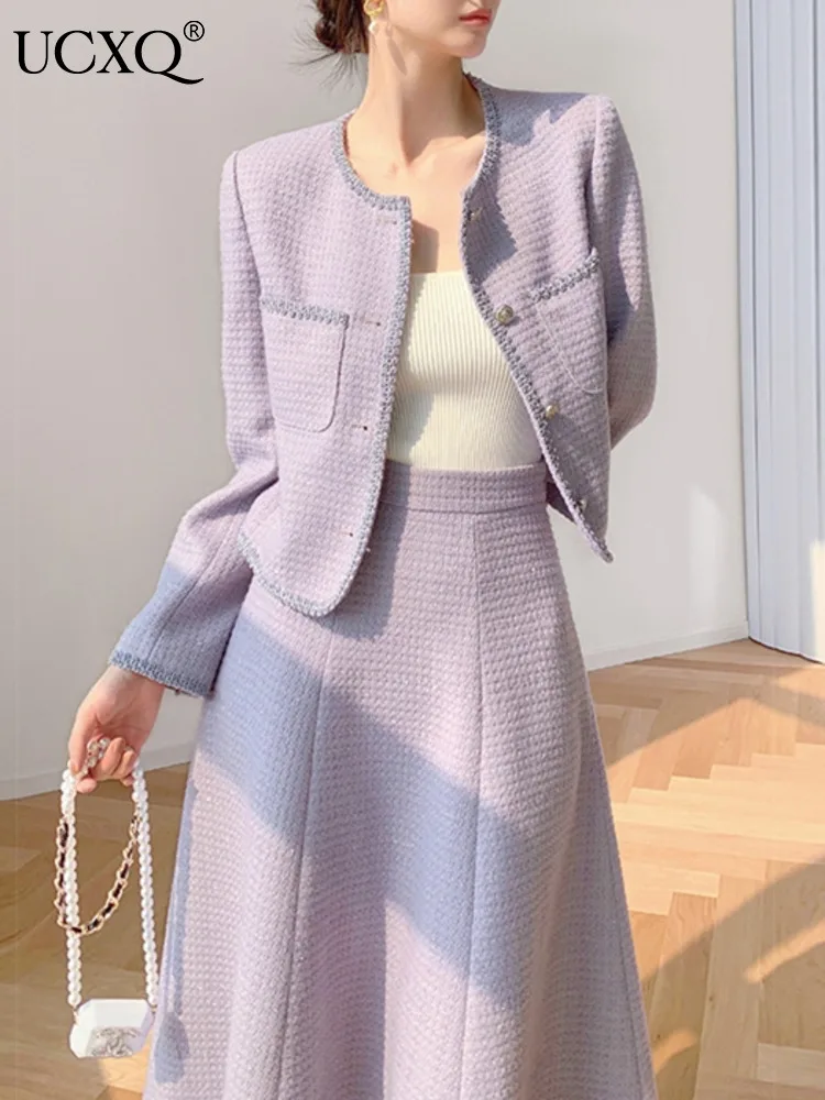 

Роскошные высококачественные комплекты UCXQ, осенняя одежда из двух предметов, фиолетовая Женская одежда в стиле зрелых, модель 2023 года, 23A1468