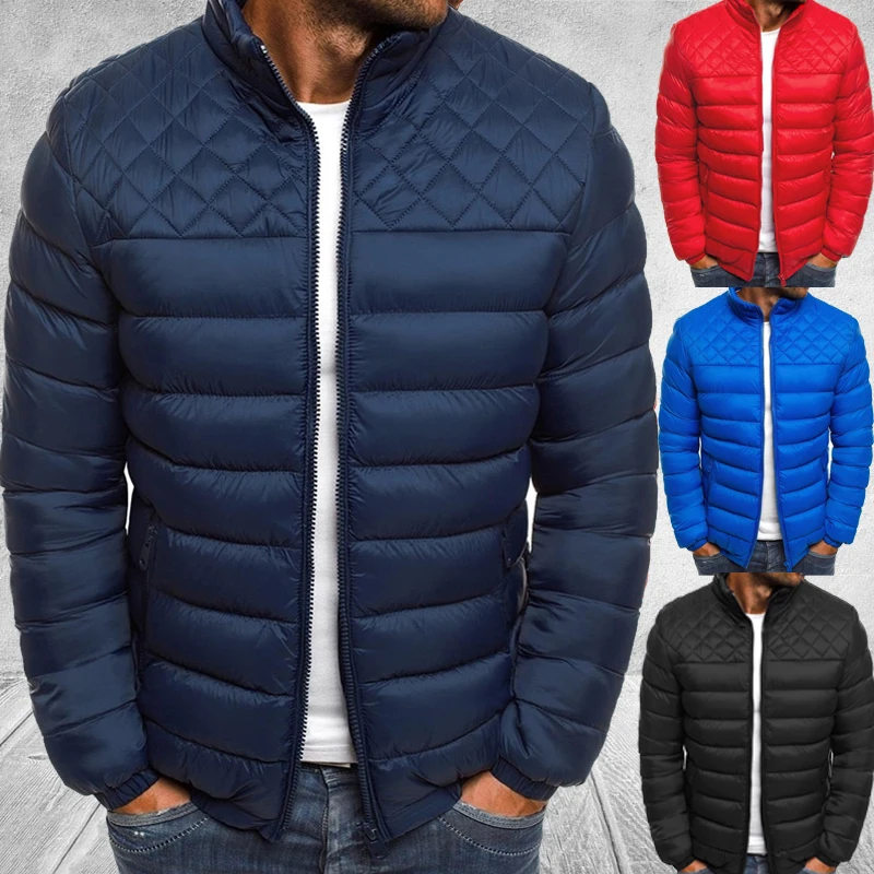 

2022 Fashion Diamond-Shaped Line Men'S Winter Solid Color Warm Jacket Outdoor Casual Jogging Zipper Jacket Street Men'S Clothing
