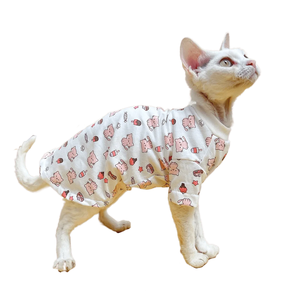 

Stretchy Sphinx Hairless Cat Costume, Allergy-free, Cotton, Four-legged Clothes for Pet, Devon, Rex, Spring, Summer