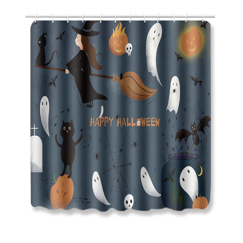 

Halloween Shower Curtain With Hooks Mildew Proof Pumpkin Witches Bathroom Curtains Waterproof Bath Curtain Bathroom Accessorie
