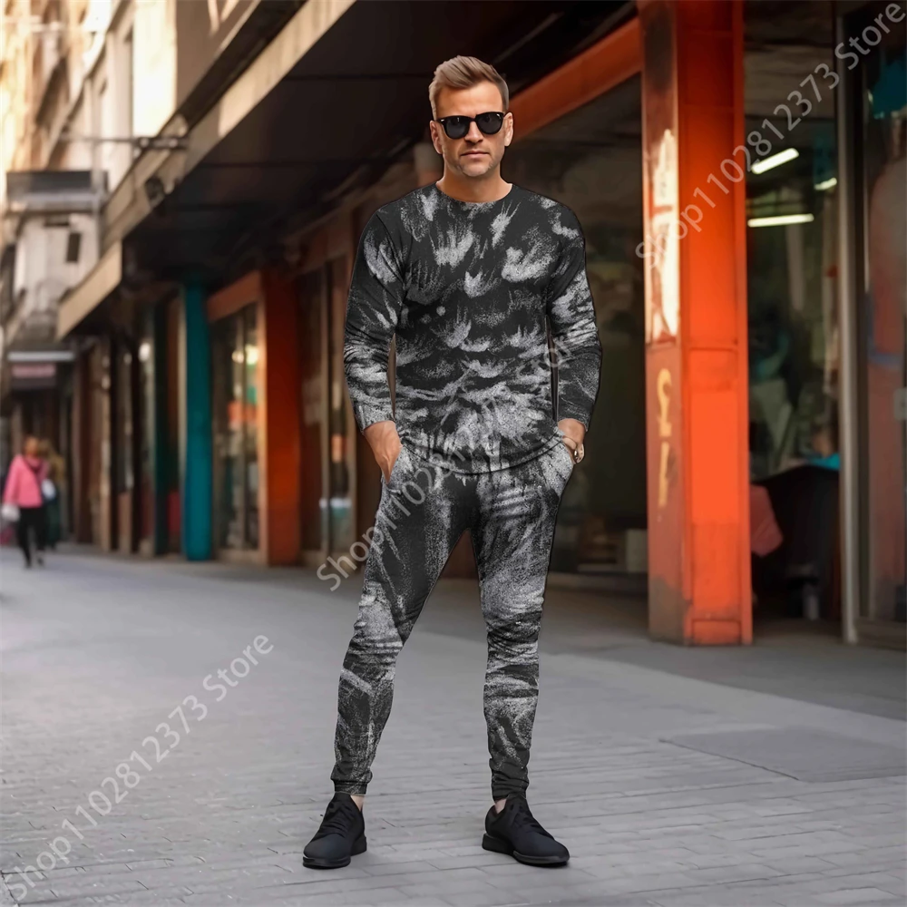 2023 Man Tracksuit Sets Men's Fashion Long Sleeve T-shirts Two Piece Set Men 3D Animal Printing Casual Streetwear Men Clothing