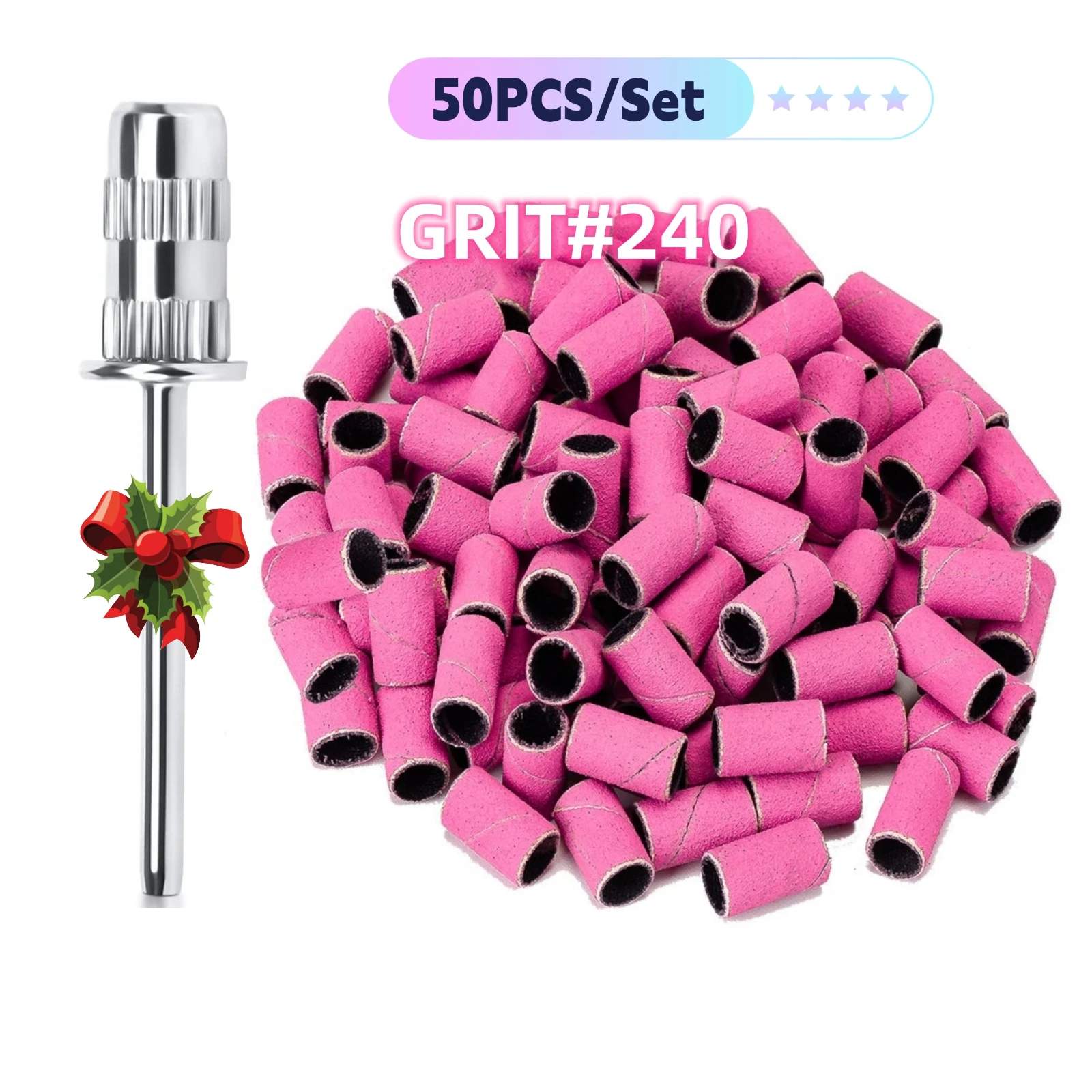 

Pink Sanding Bands for Nail Drill 240 Fine Grit 50Pcs Nail Sand Band with 1 Mandrel Nail Drill Bits for Manicures and Pedicures