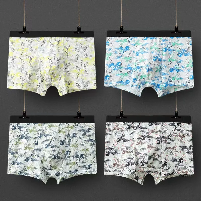 4Pcs/Lot Men's Underwear New Printed Boxer Shorts Breathable Fashion Large Size Youth Boxer Shorts Spring And Summer