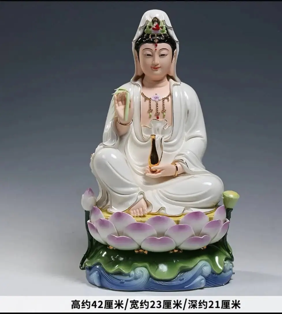 

Большая домашняя статуэтка Будды Гуань Инь искусственная кожа высота 42 см керамическая статуэтка цвета Будда Авалокитешвара безопасная для здоровья удачи