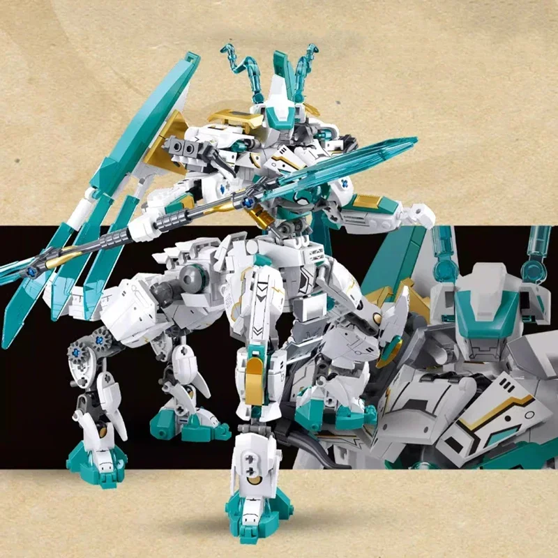 731 шт. белый дракон лошадь меха строительные блоки битва деформированная броня