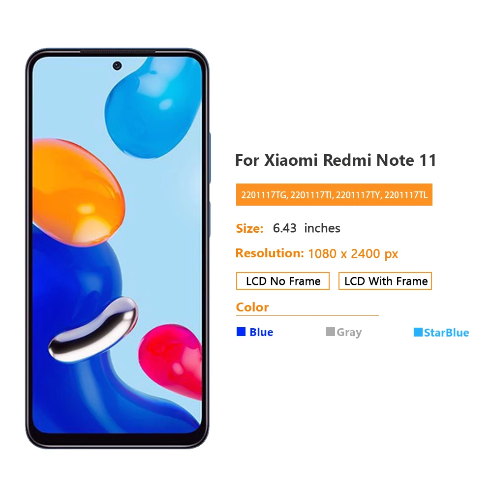 ЖК-дисплей TFT 6 43 дюйма для Xiaomi Redmi Note 11 с сенсорным экраном и дигитайзером в сборе