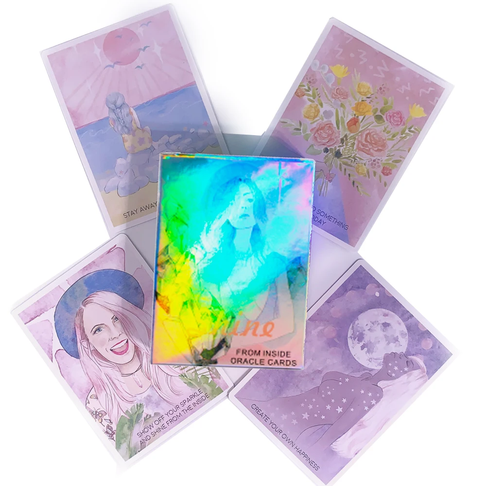 

Laser Girl Shine From Inside Oracle Cards Beautiful Girl Warm and Cheerful Face Hand Drawn Laser Youth and Vitality Cartoon Card