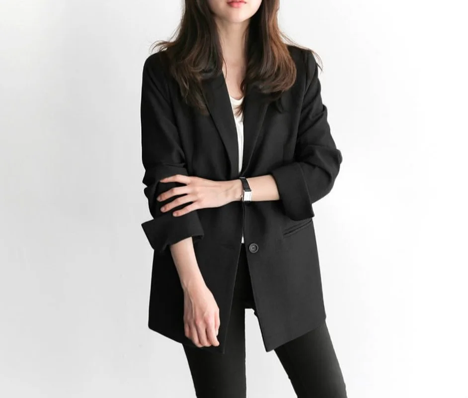 Ladies Spring Oversized Fashion Double Buttons Long Loose Coat Women Black Suit Blazer Office Jacket Formal Casual Autumn 2021