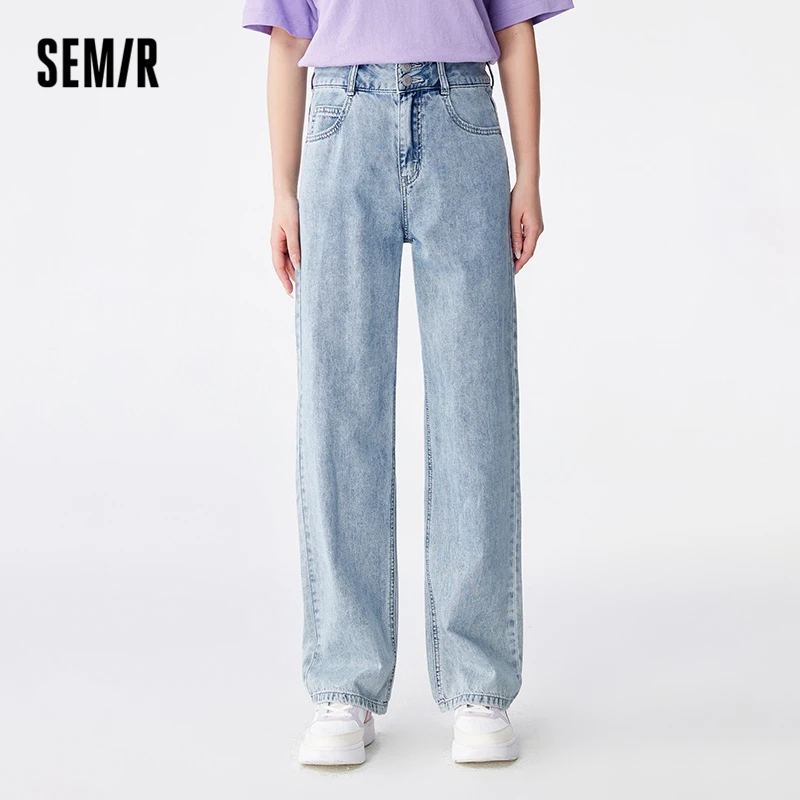

Semir Women Jeans Pure Cotton High Waist Wide-Leg Pants Fall Meat-Covering Trousers Girls Casual Fashion Jeans for Women