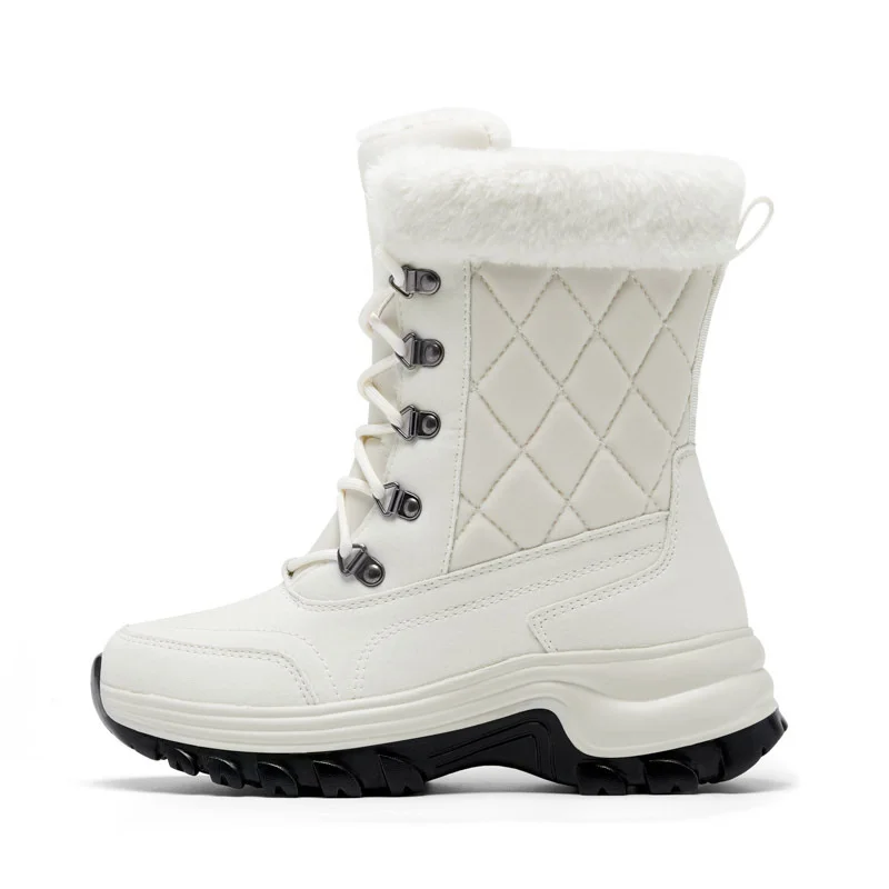 

Waterproof Snow Boots for Women Mid Calf Military Boots Artificial Leather Long Martin Boots Wool Keep Warm Thick Winter Shoes