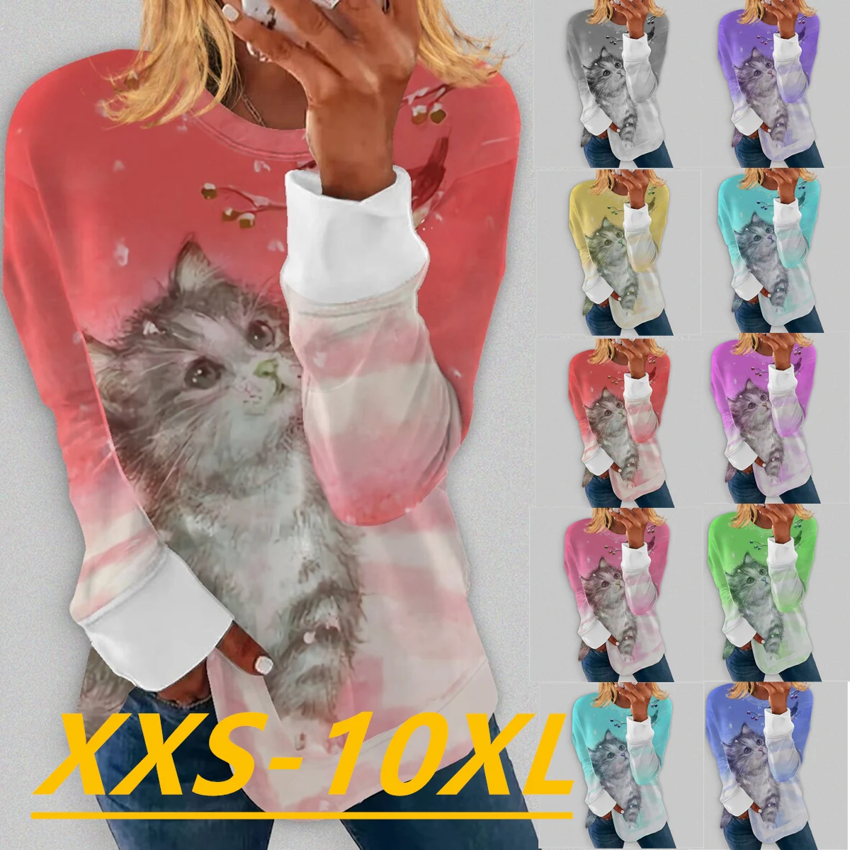 

Autumn/Winter 2022 Fashion Women's Geometric Print Round Neck Long Sleeve Sweater Casual Plus Size Top XXS-10XL