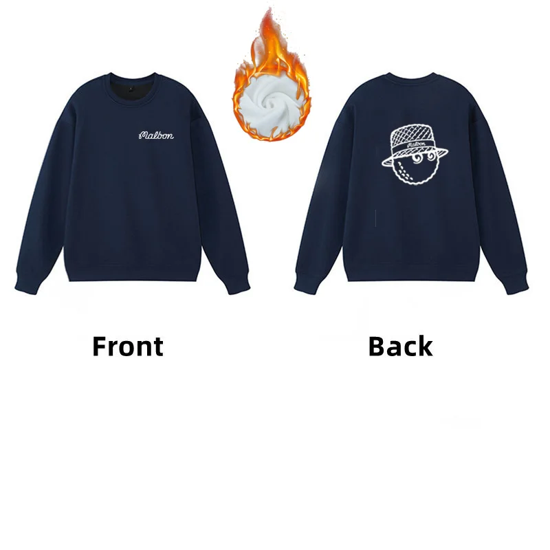 Men's Sweatshirt Autumn Winter Golf Long Sleeve Top Velvet Golf Clothing Essential Script Large Bucket Hat Malbon Loose Street