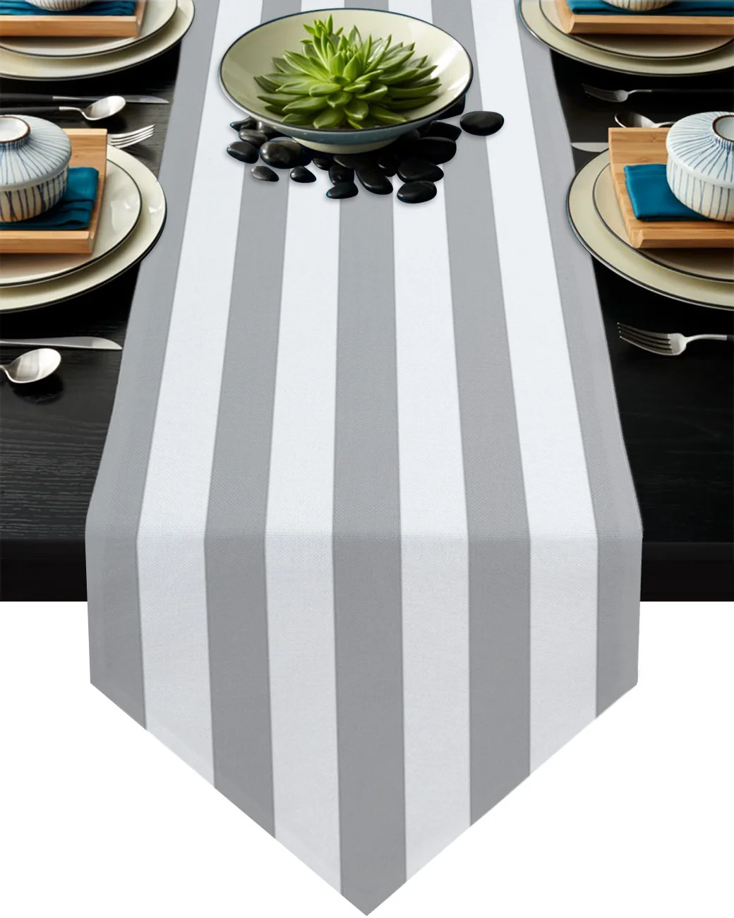 

Gray White Stripe Table Runners Modern Home Kitchen Dining Tablecloths Wedding Party Table Decoration Table Runner