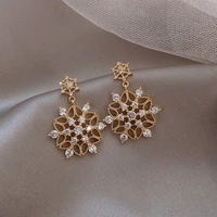 exquisite crystal gold color dangle earrings for women shiny rhinestone flowers wedding party earring fashion jewelry
