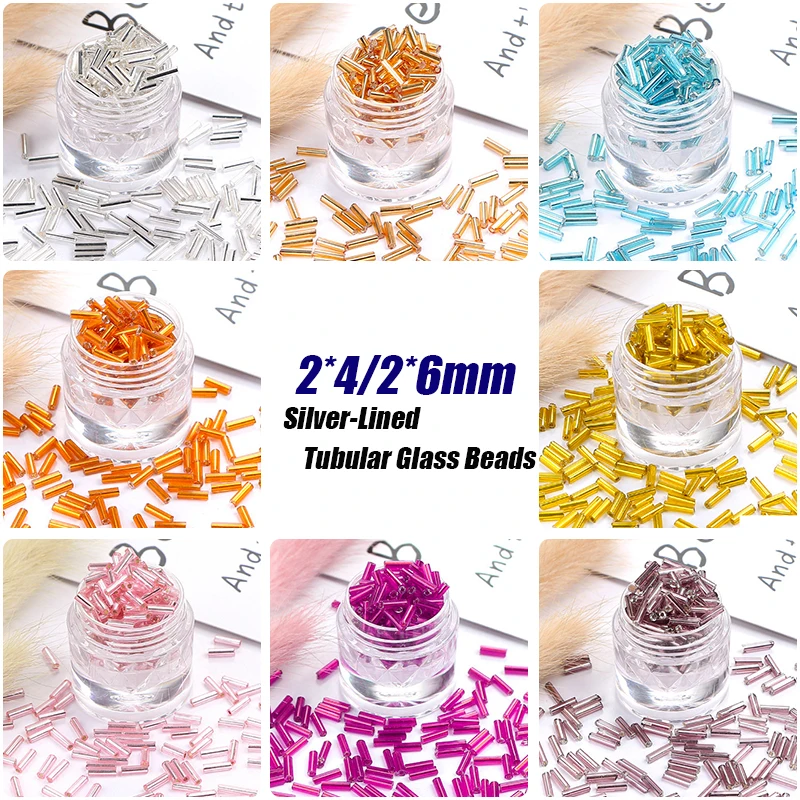 

Прямые стеклянные бусины с серебряной подкладкой, 10 г, 4/6 мм