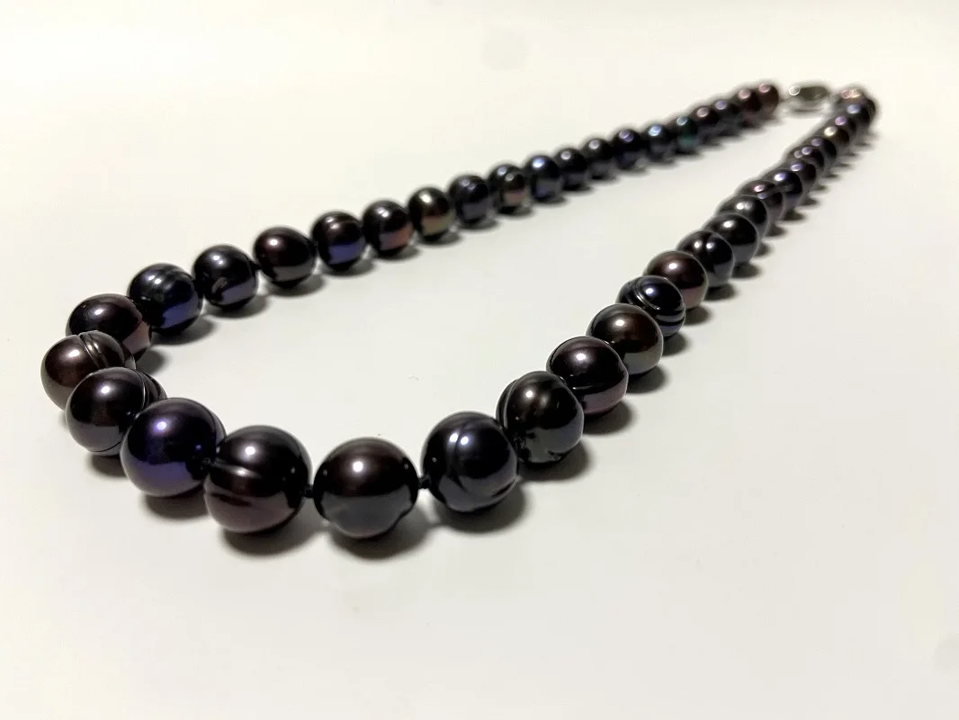 

Elegant 10-11mm Genuine Black Pearl Necklace Pearl Less Flaw Fine Party Jewelry Free Clasp