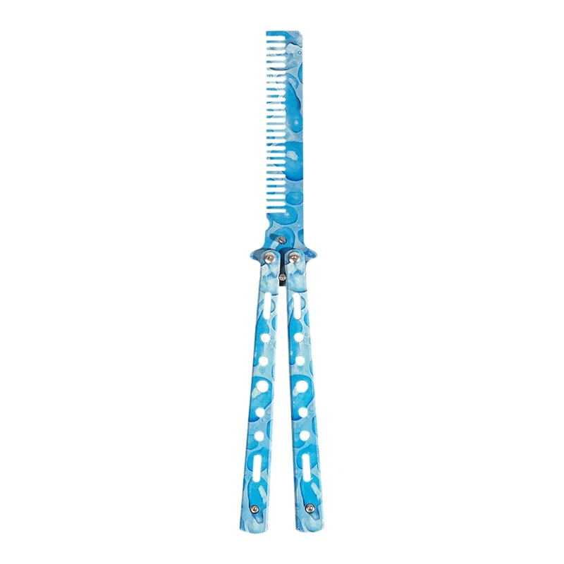 

Butterfly Scissors Comb Stainless Steel 3D Color Titanium Comb Practice Butterfly Scissors Foldable Practice Comb