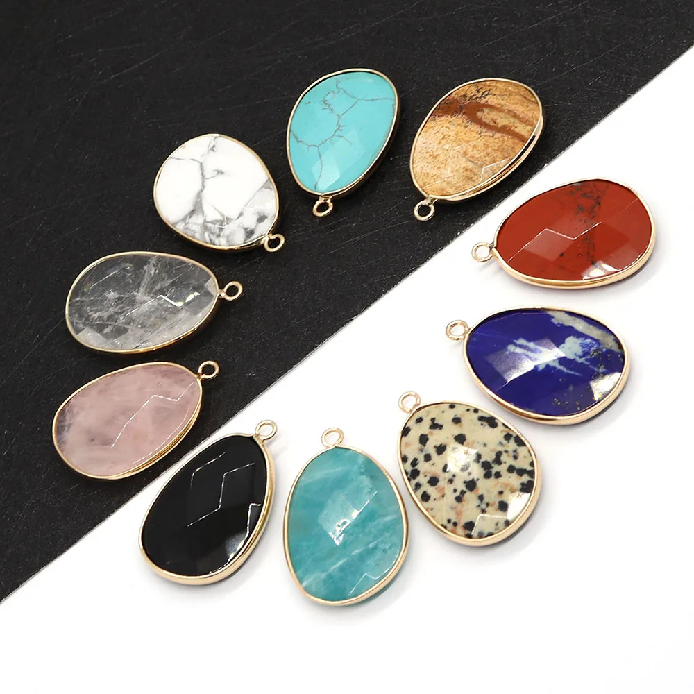 

Natural Stone Egg Shape Irregular Crystal Faceted Pendant 22x34mm Charm Agate DIY Necklace Earrings Fashion Jewelry Accessories