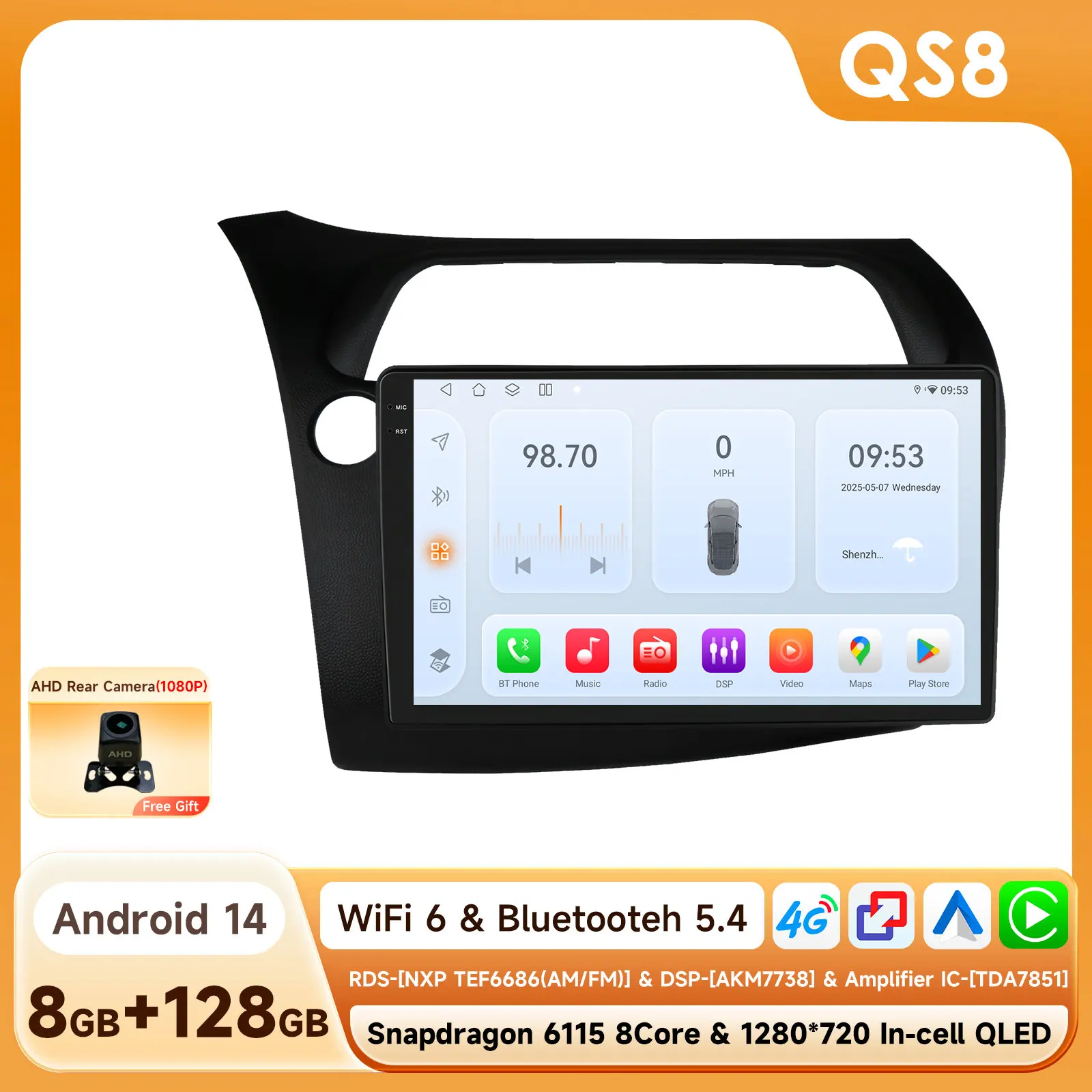 

Hizpo автомобильный радиоприемник мультимедийный плеер для Honda Civic Hatchback 2005 2006 2007-2011 Android Auto GPS 2din авторадио беспроводной CarPlay