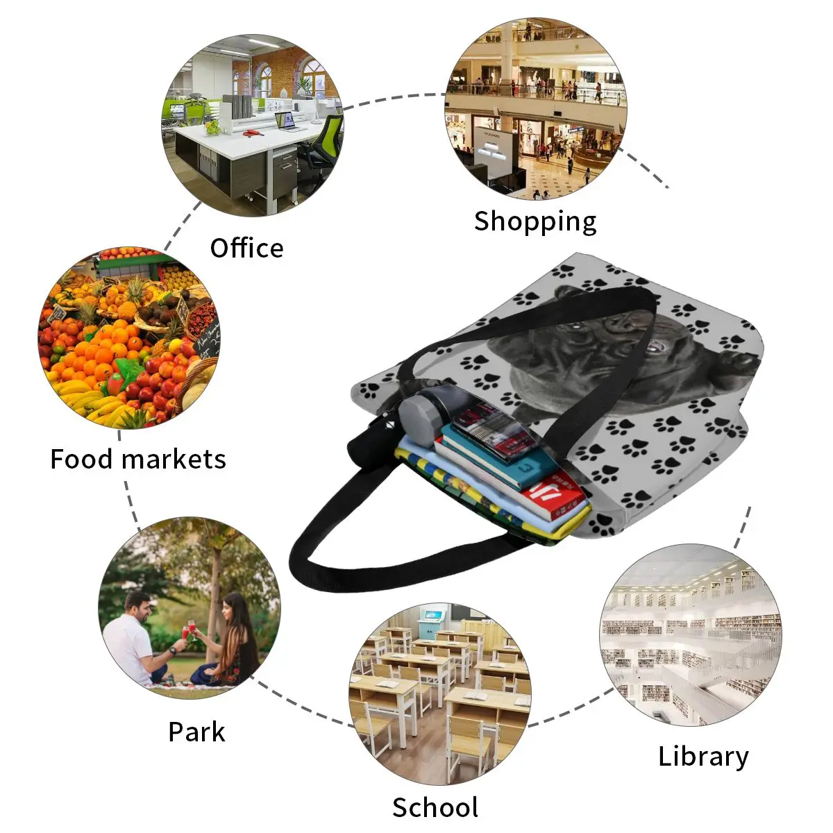 Очаровательная черная Повседневная Сумка-тоут через плечо для мопса сумка