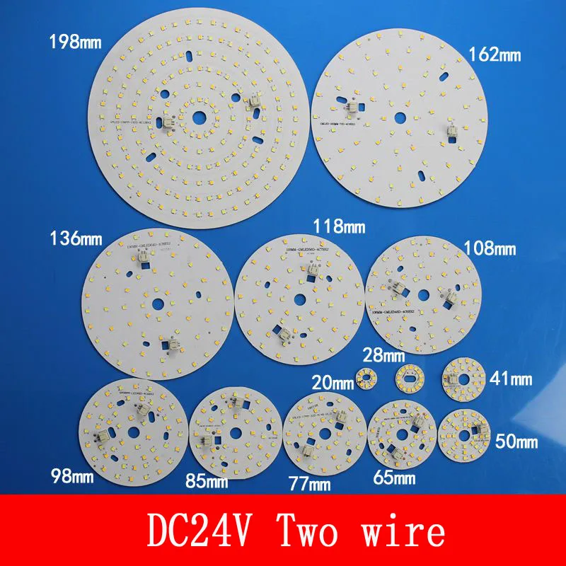 Двухпроводная лампа DC24V Светодиодный, модуль SMD2835, 50 мм, 85 мм, 108 мм, 162 мм, Φ PCB, алюминиевая лампа, панель драйвера, панель, источник света Теплый/белый