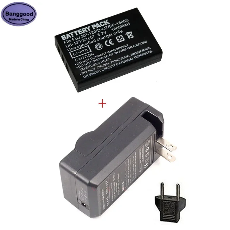

1800mAh FNP120 FNP-120 NP-120 NP120 DLI7 Camera Battery + AC Charger For Fujifilm F10 F11 ZOOM for BP-1500S DB-43 Pentax MX MX4