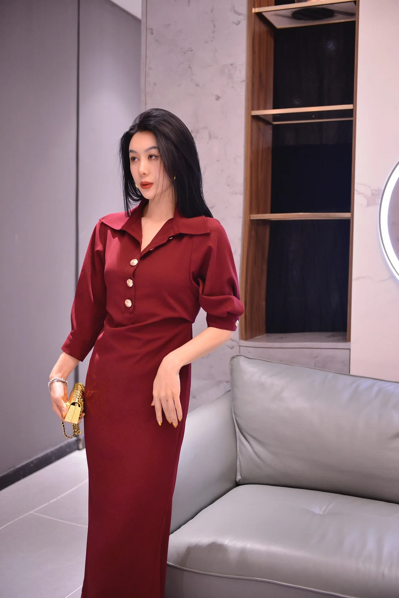 

2023 spring and summer women's clothing fashion new Lapel Dress 0526