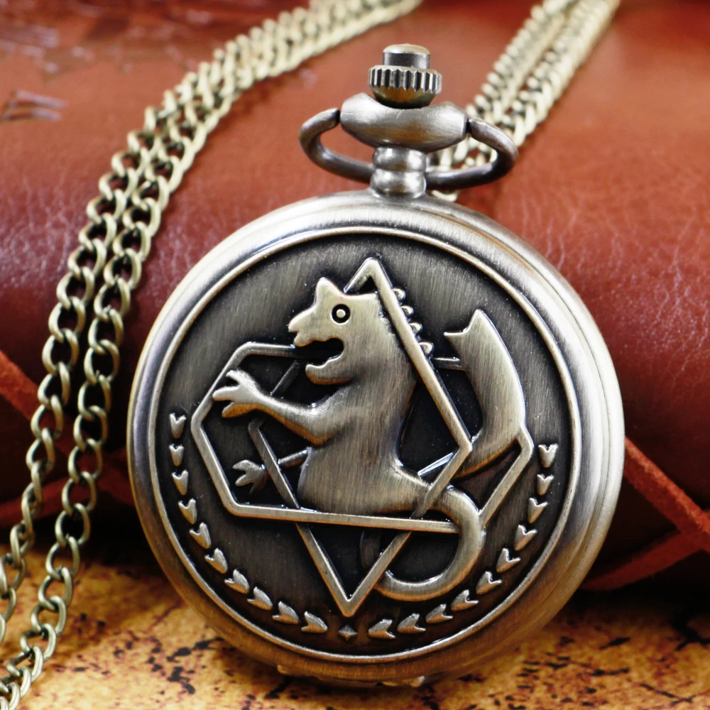 

Bronze Alchemist Quartz Pocket Watch Vintage timepiece Necklace Clock With Chain Souvenir Gifts for Men