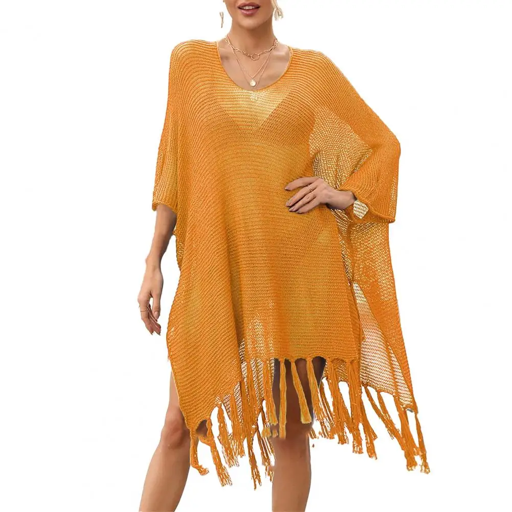 

Модное пляжное платье, моющаяся накидка для бикини с кисточками на подоле, однотонная пляжная одежда для купания, накидка с защитой от УФ-лучей