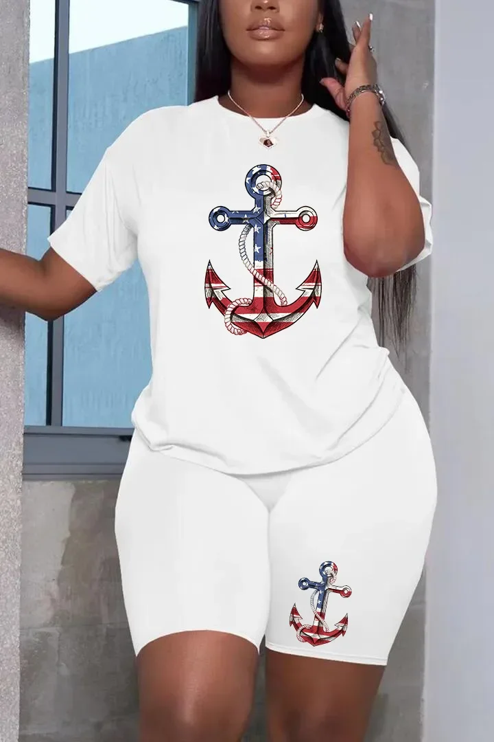 Летний женский костюм Повседневная футболка с круглым вырезом и короткими