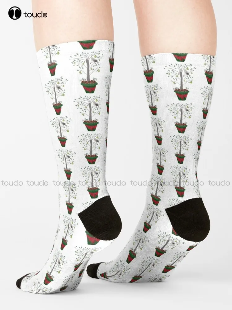 

12 Days Of Christmas Partridge In A Pear Tree Socks Womens White Socks Personalized Custom Unisex Adult Teen Youth Socks Gift