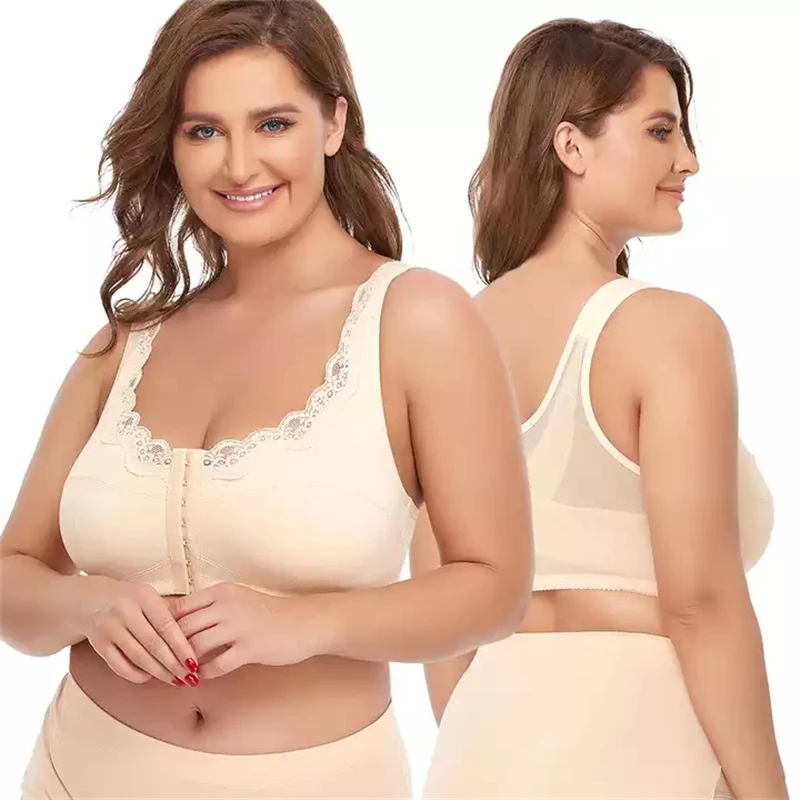 

Full Cup Wireless Bra Lace Operation Recovery Adjustable Front Hooks Post Surgery Bra Women's Intimates Brassiere for Fat Ladies