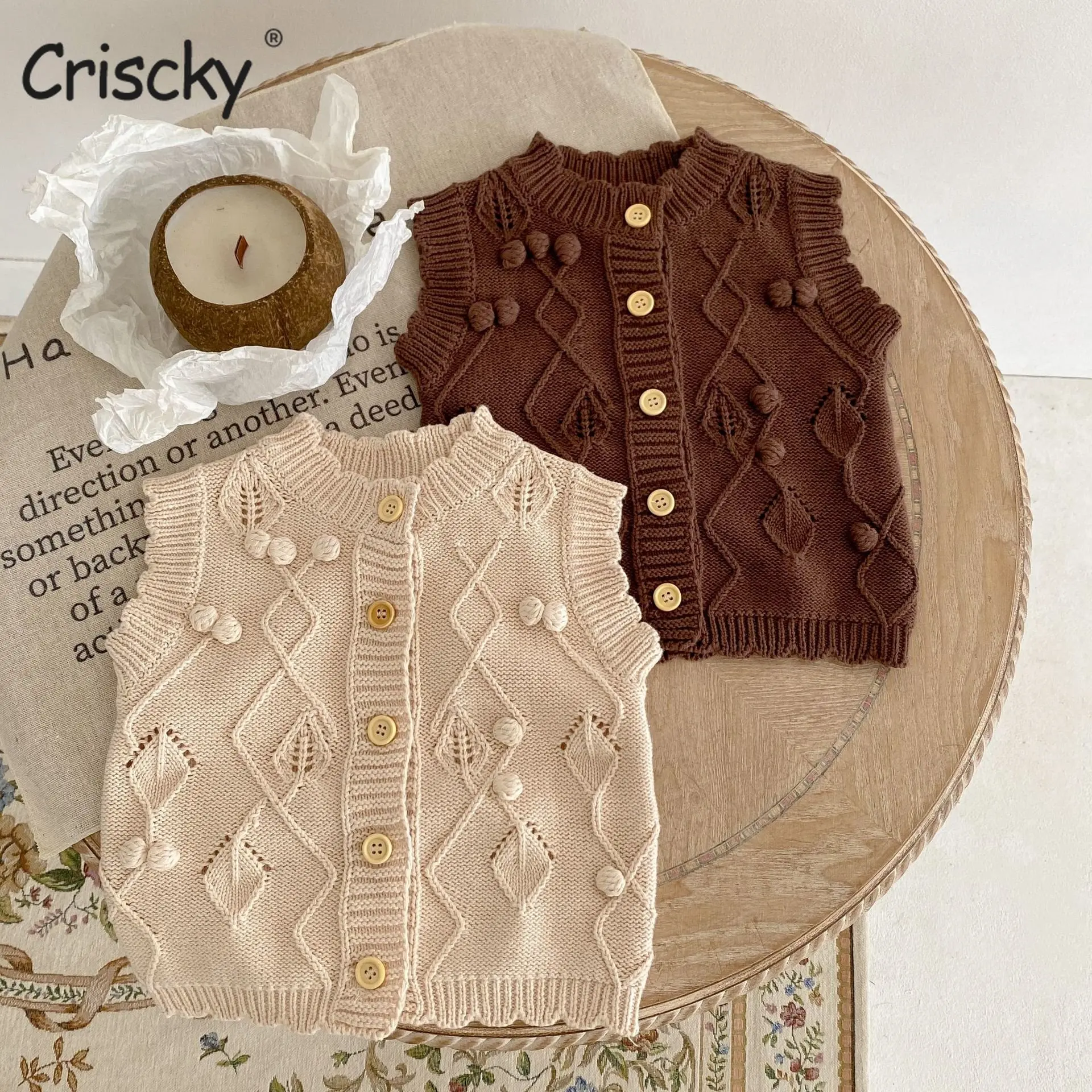 

Criscky 2022 Autumn New Baby Knitted Vest Infant Girl Sleeveless Coat Toddler Boy Casual Jacket Children Tops Costume