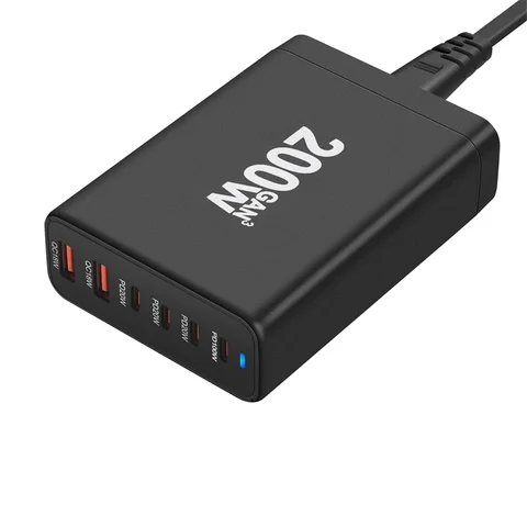 Настольное зарядное устройство GaN мощностью 200 Вт с 6 портами USB Type C PD Charger Quick Charge 3.0 Быстрое зарядное устройство USB Type C для телефона USB Charger (США)