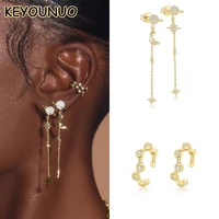 keyounuo gold silver filled universe stud dangle earrings for women moon zircon earcuff earrings fashion party jewelry wholesale