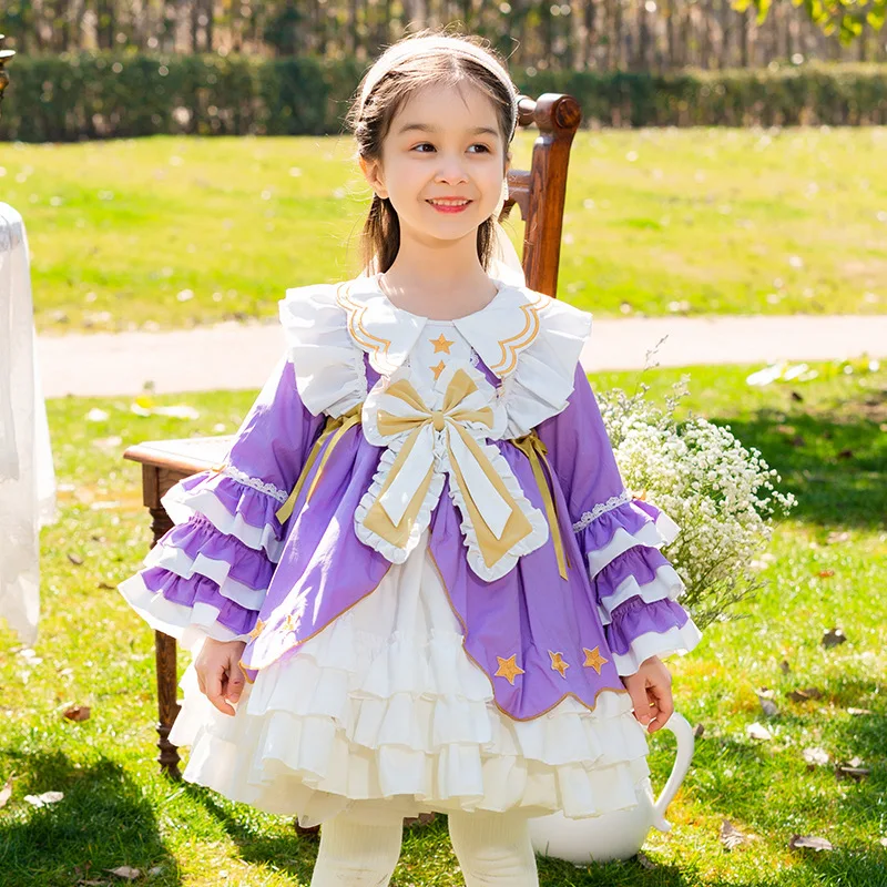 

Spring & autumn Girls Spain Lolita Court Dress High-end Children Solid color kids Dressses Bow Kids Ball Gowns Baby girl outfit