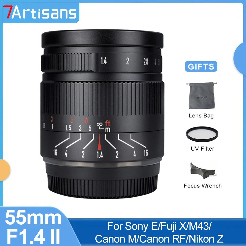 

7 Artisans 7artisans 55mm F1.4 II APS-C Large Aperture Prime Manual Focus Lens for Sony E Nikon Z Canon M Fuji X M4/3 Canon RF
