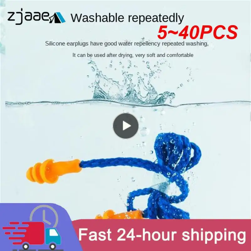 

5~40PCS Waterproof Soft Ear Plugs Silicone Corded Reusable Hearing Safety Earplugs for Swiming Earplugs Earmuff