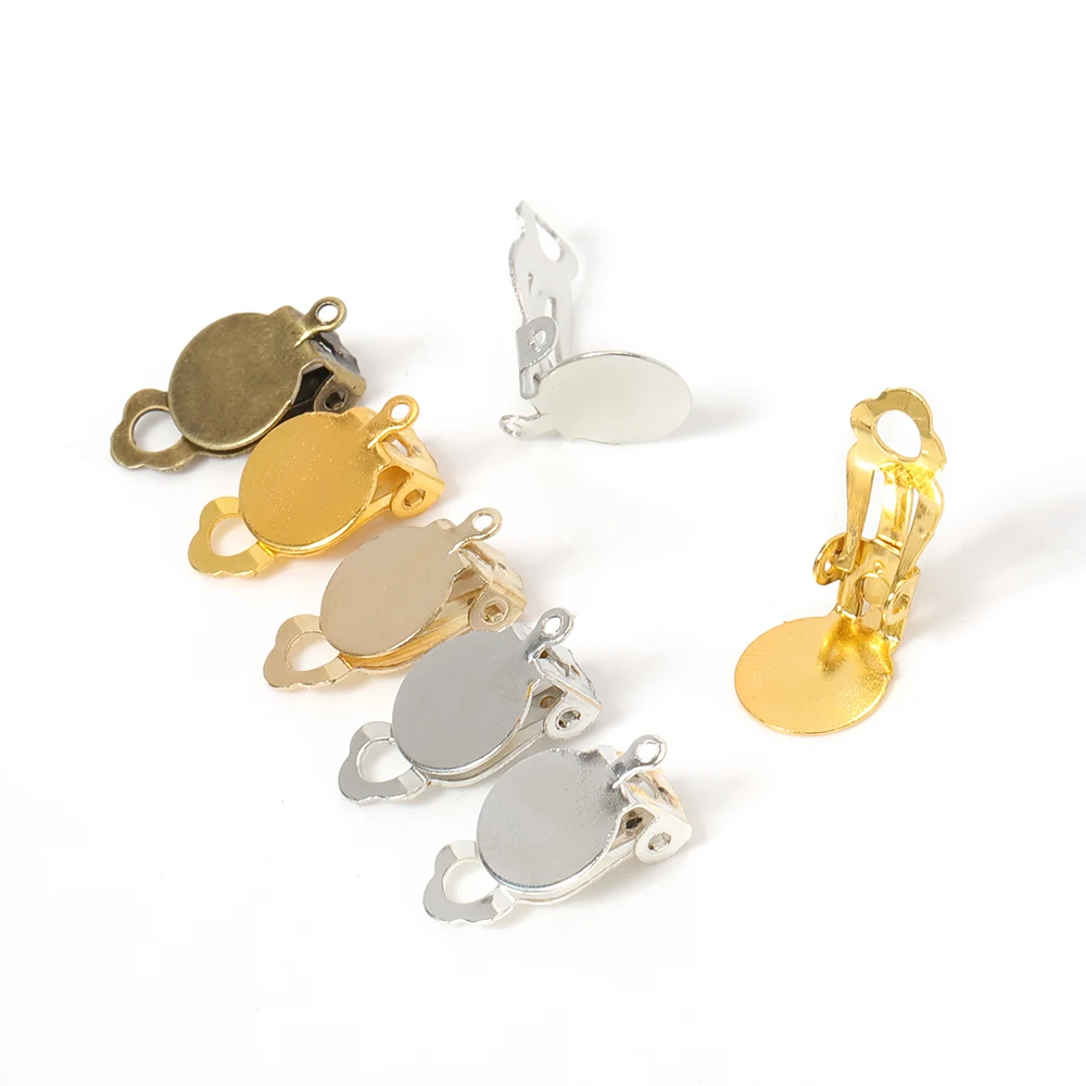 50pcs/lot Fit 10mm Glass Cabochons Ear Clips Earrings Blank Setting Base 5 Colors Plated Iron For DIY Jewelry Making Components